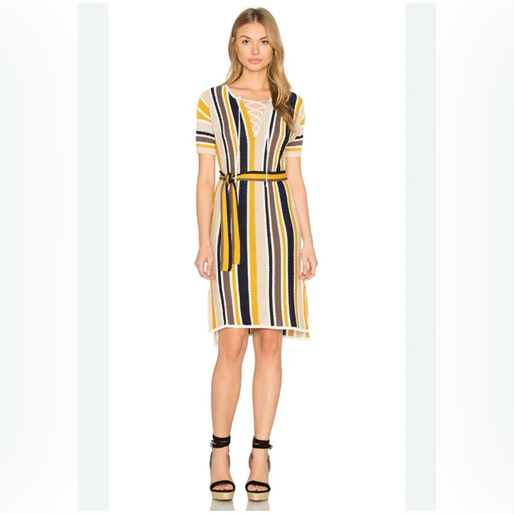 Frame Yellow and Black Striped knit shirt dress size small